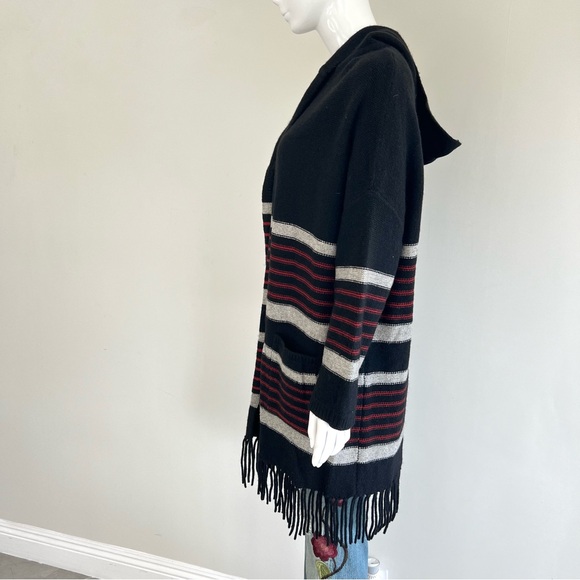 JOIE Gabrina Black Red Hooded Wool Yak Striped Fringe Western Open Cardigan Sz M - Picture 8 of 16